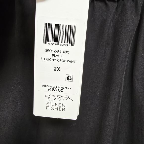 Eileen Fisher Slouchy Crop Pant Size 2X Black Pockets Sandwashed Tencel NWT - Picture 8 of 10
